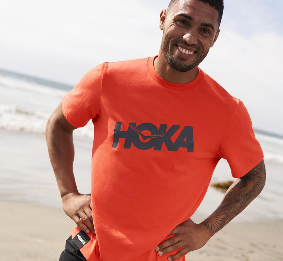 Hoka Australia One One Brand - Mens Tee Red - IAJSP-0523